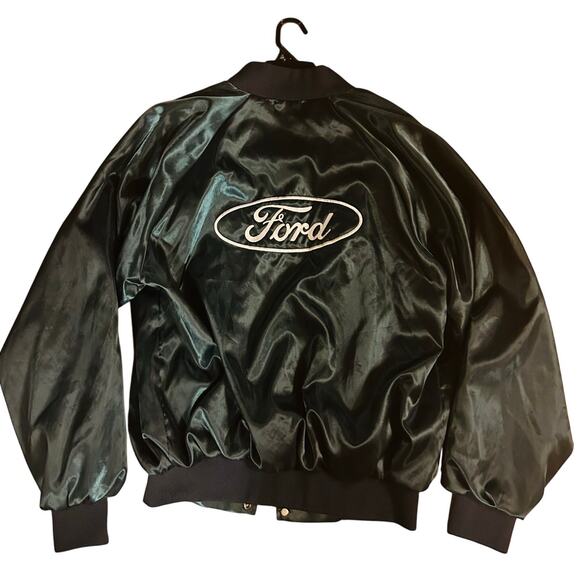 Vintage Ford Satin Bomber Jacket Blue 70s XL - Picture 1 of 5